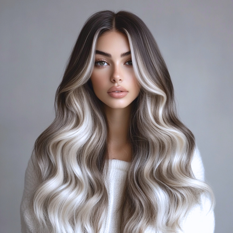 P7/1001 Piano Chocolate with White Ash Blonde I-Tip Full Cuticle Human Hair Extensions Double Drawn-50gTip - Hairlaya