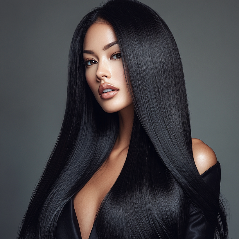 Hairlaya Color Swatch #1B Natural Black Model