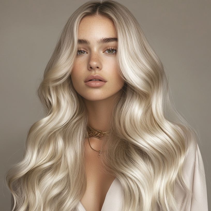 Hairlaya color swatch#1001 White Ash Blonde Model