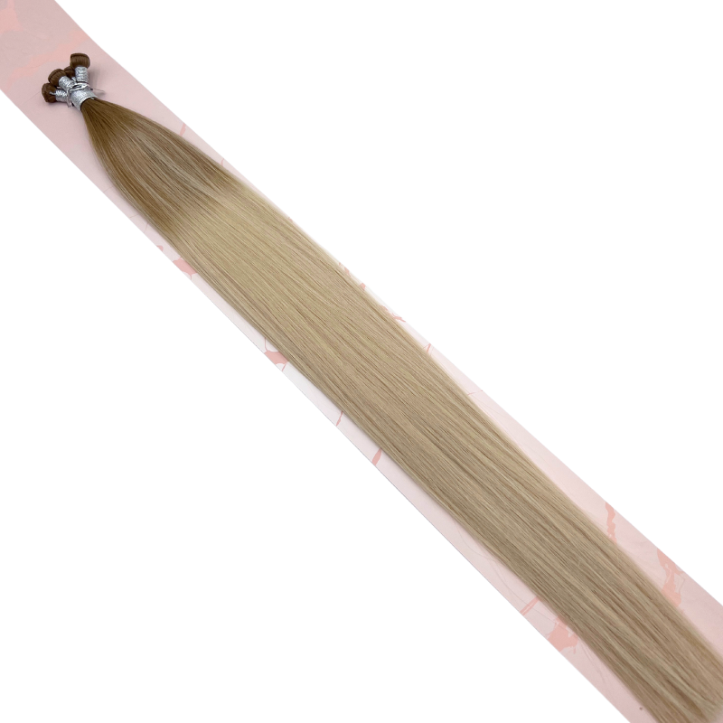 #6/60-Medium Brown/Ash Blonde Balayage Genius Hybrid Weft Full Cuticle Human Hair Extensions Double Drawn-4 wefts - Hairlaya