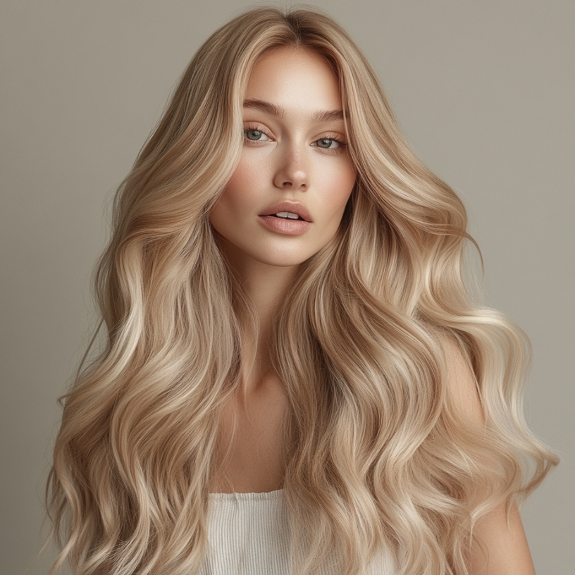 Hairlaya Color Swatch #18A Ash Chocolate Blonde Model