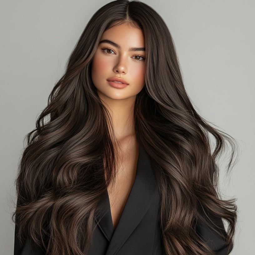 Hairlaya Color Swatch #2 Darkest Brown Model